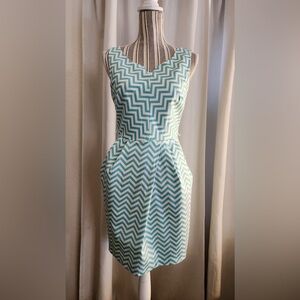 New white mint green pattern v neck dress